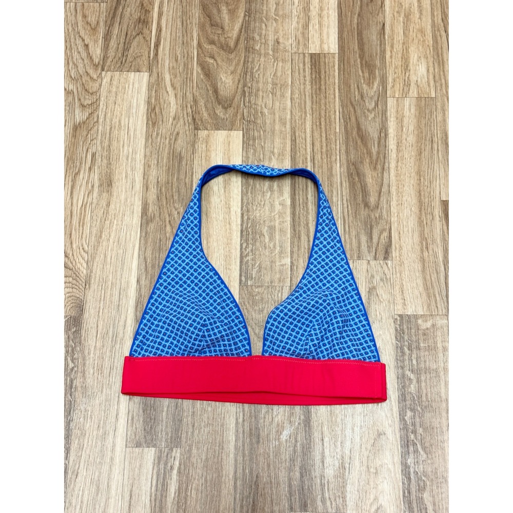 Tory Sport Women Blue Red Geometric Diamond Halter Bikini Top Swim Size Small